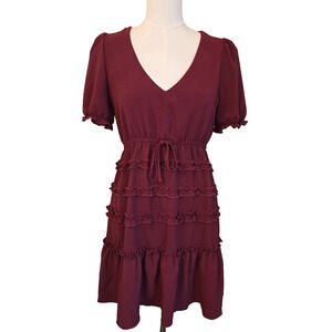 NWT S Burgundy Short Sleeve Dress with Ruffles by Lola Grace MSRP $56